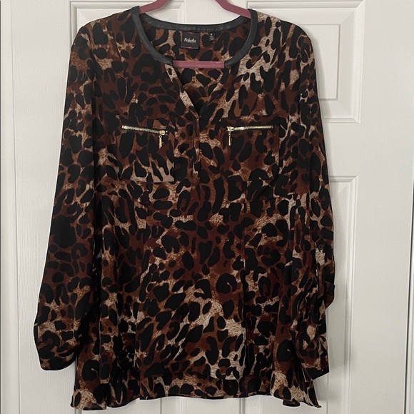 Rafaella Tops - Rafaella Women's Leopard Print Blouse - Black and Brown